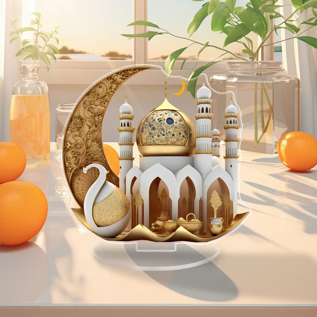 Ramadan dekoration med måne och moské – elegant bordspynt för hemmet under Ramadan